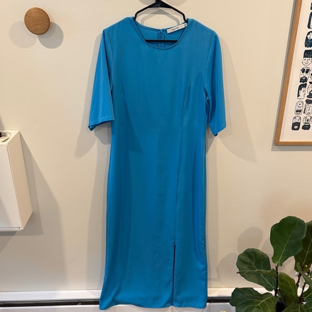 Gestuz Women’s Melba Dress Midi Maxi Blue Elegant Long Round Neck Size M - Picture 4 of 6